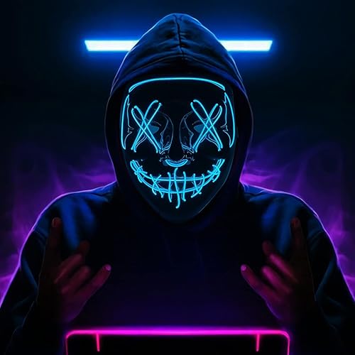 Miniatura 2 de Máscara de Halloween con luz LED, máscara de purga de Halloween con 4 modos de iluminación, máscara de grito aterrador para festivales y cosplay