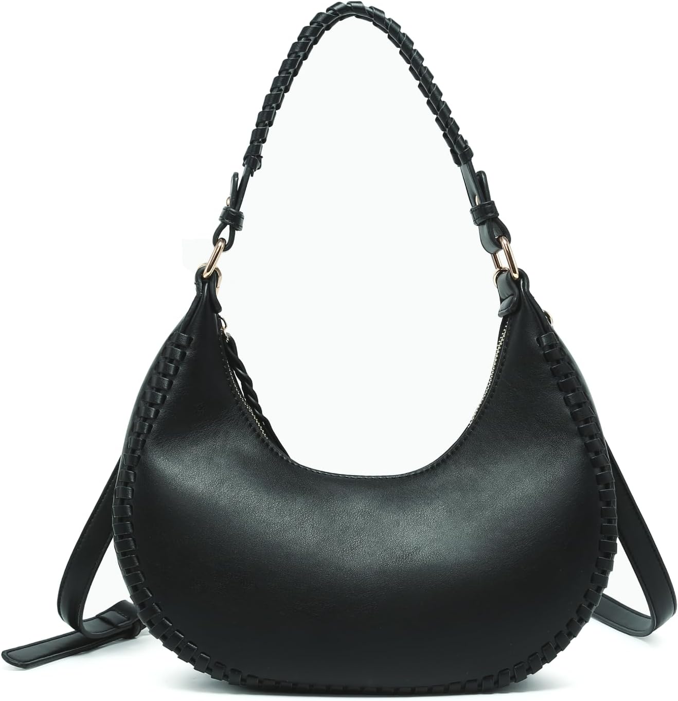 Aria Whipstitch Crescent Shoulder Bag for Women Vegan Leather Crossbody Purse Ladies Hobo Handbag