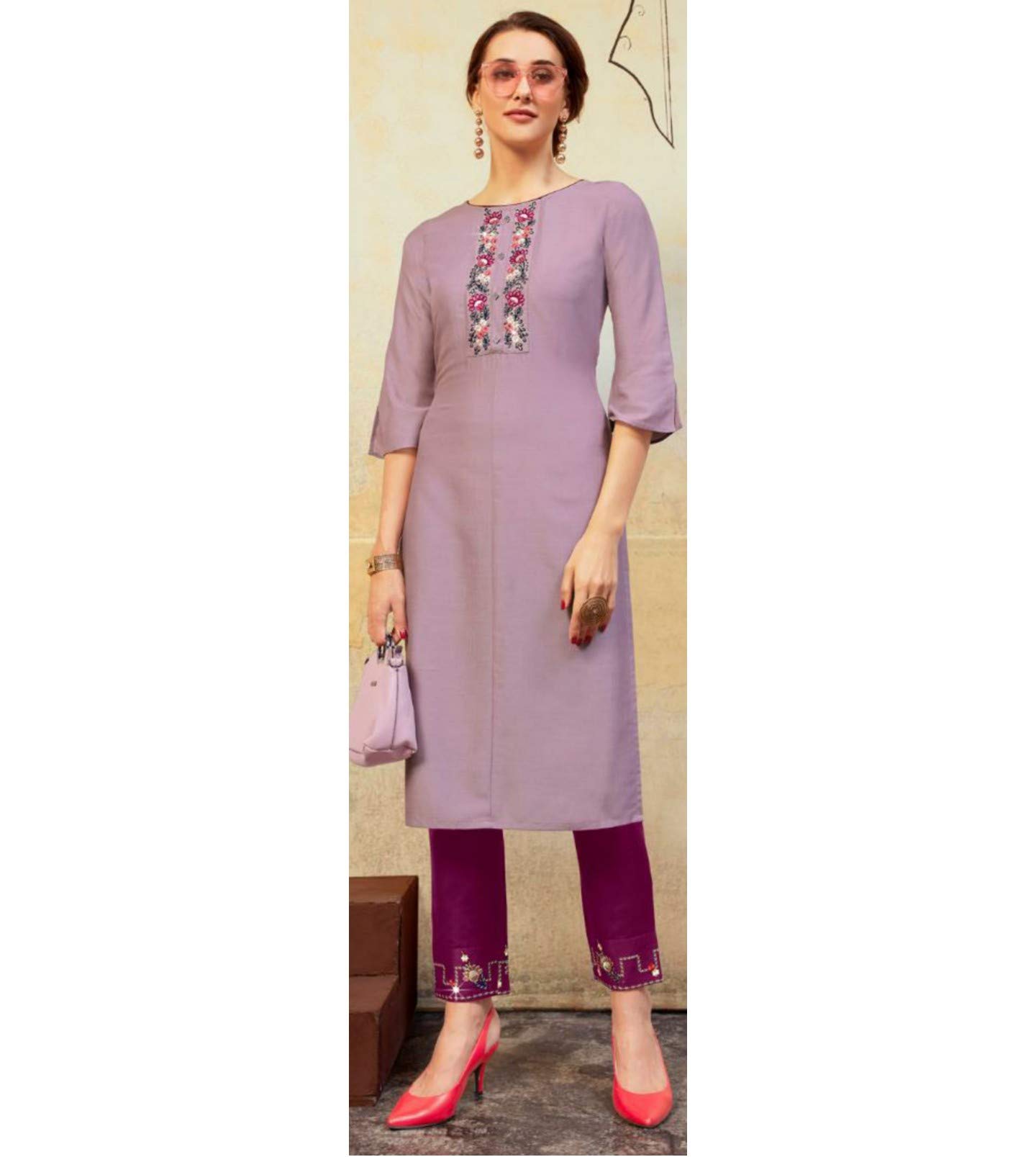 Women's Kurti Rayon Embroidery with Designer Plazo Set