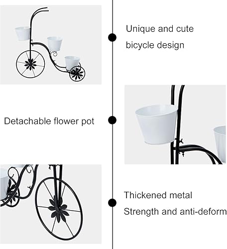 Miniatura 4 de LEWIS&WAYNE Maceta de triciclo de metal, 3 niveles con soporte para plantas de flores, pintada a mano, decoración de patio y jardín al aire libre