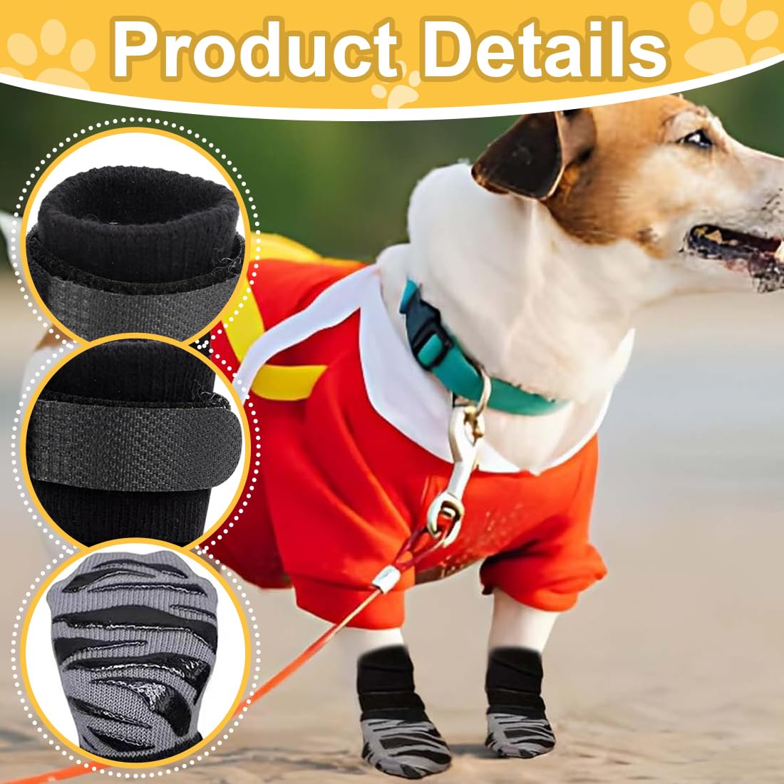 Chaussettes Antidérapantes pour Chien, Protection Coussinet Chien, Chaussure Chien, Réglables Chaussettes Chien avec Adhérence, Pour Petits Chiens, Chaussettes Chat (4 Pièces, Noir, S)