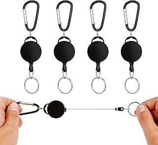 cluis 4Pcs Retractable Badge Reels, Extendable Keyring Reel Clips Heavy Duty Lanyard Key Chain Lanyard Clips Badge Holder Pull - Black
