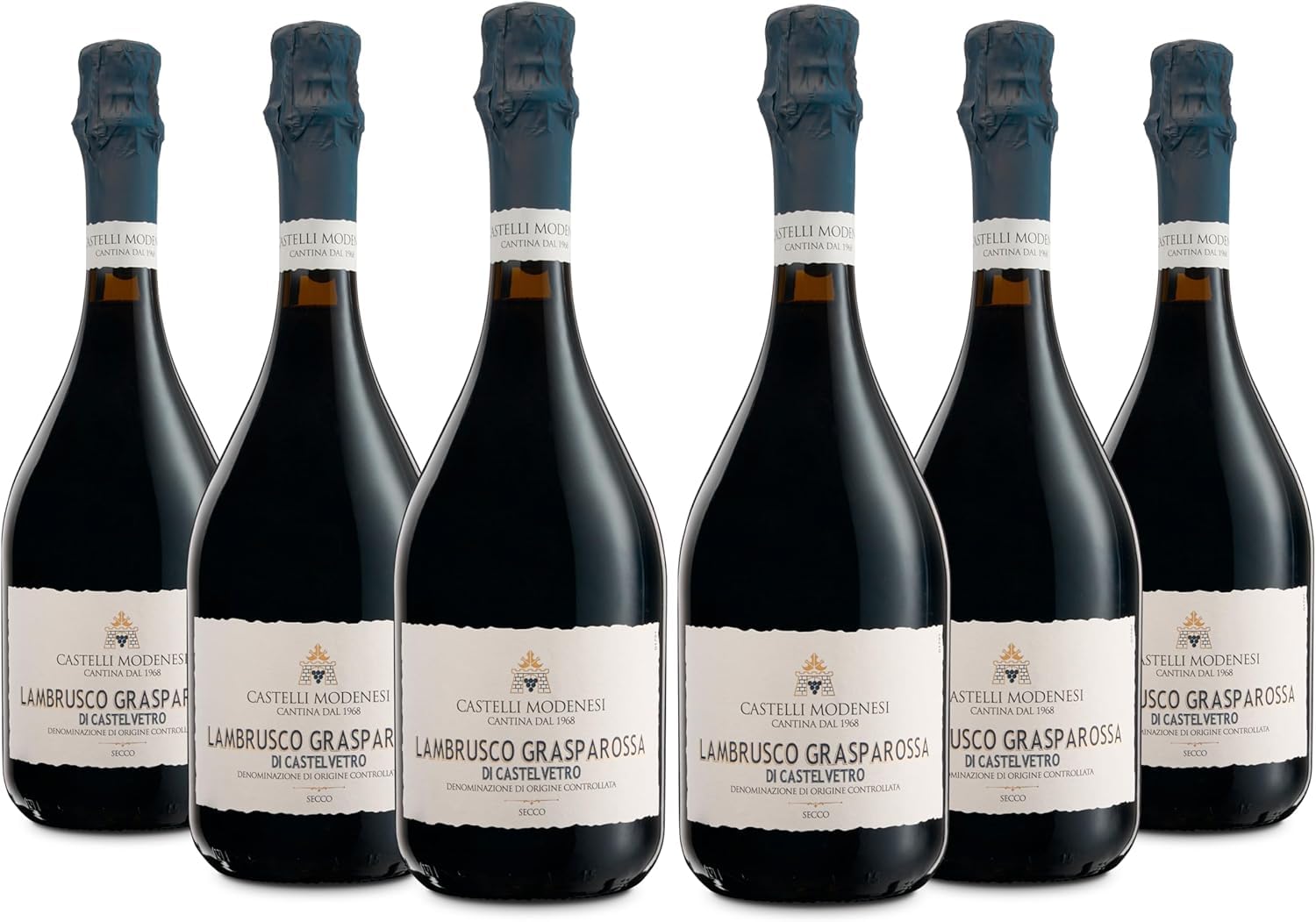Castelli Modenesi Lambrusco Grasparossa di Castelvetro DOC, Rotwein mit vollem und ausgewogenem Geschmack und einem eleganten und vielseitigen Bouquet, 11 Prozent Vol., 6 Flaschen 750 ml