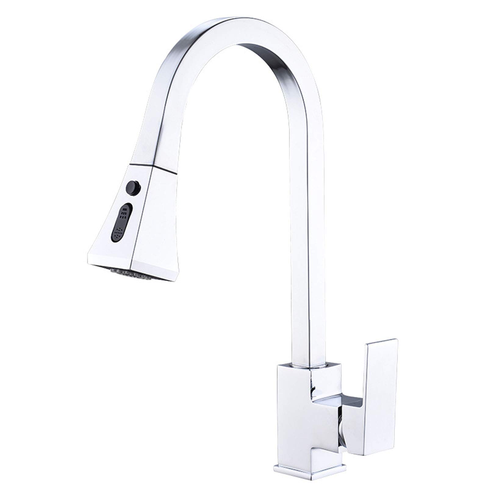 Mitigeur d'évier réglable en laiton avec douchette rétractable, chrome silver