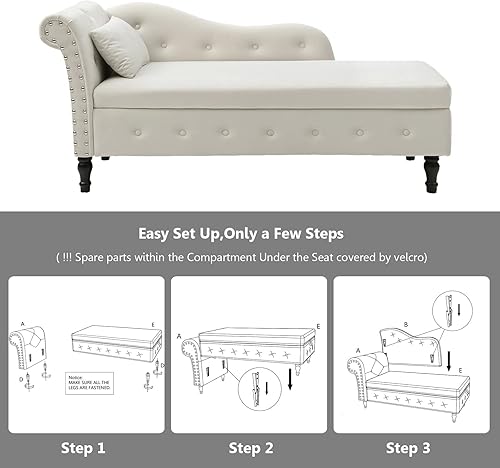 Miniatura 25 de Setawix Tumbona de terciopelo para interiores con almacenamiento para sala de estar, dormitorio, oficina, extremo de brazo enrollado de la cama,