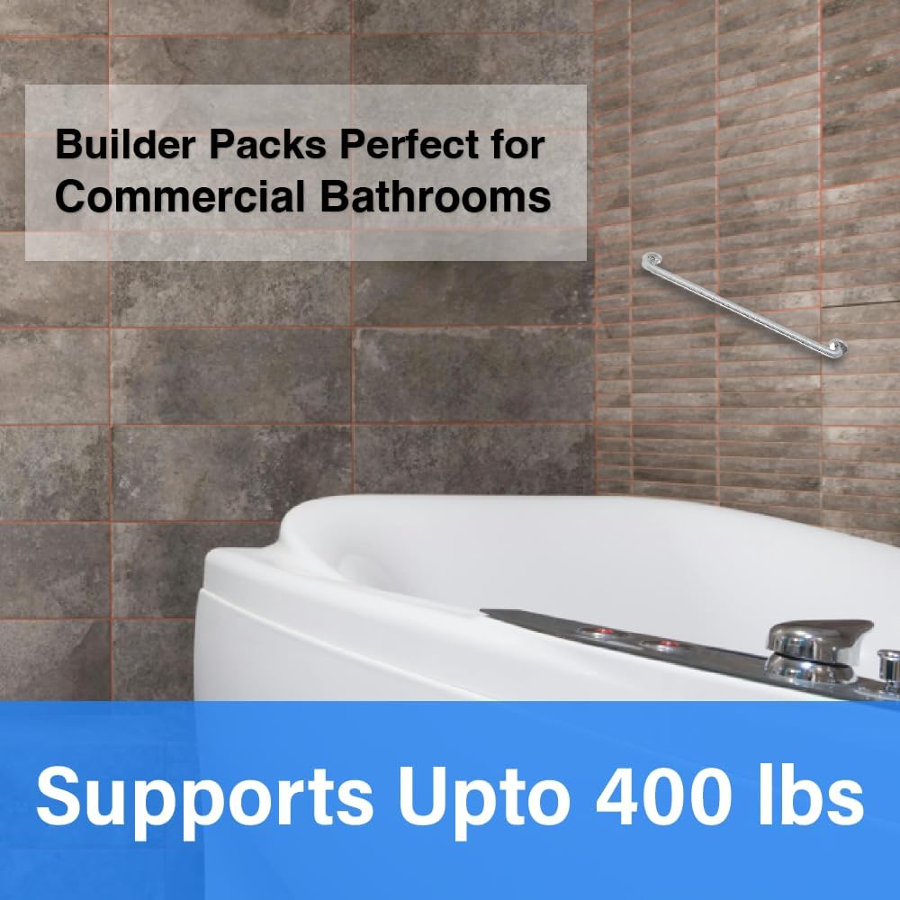 Grab Bars Builder Packs Perfect for Commercial Bathrooms | 18”, 36”, & 42” Long 1.5” Dia, ADA Compliant Grab Bars for Bathtubs and Showers Supports up to 400 lbs of Weight (Peened)