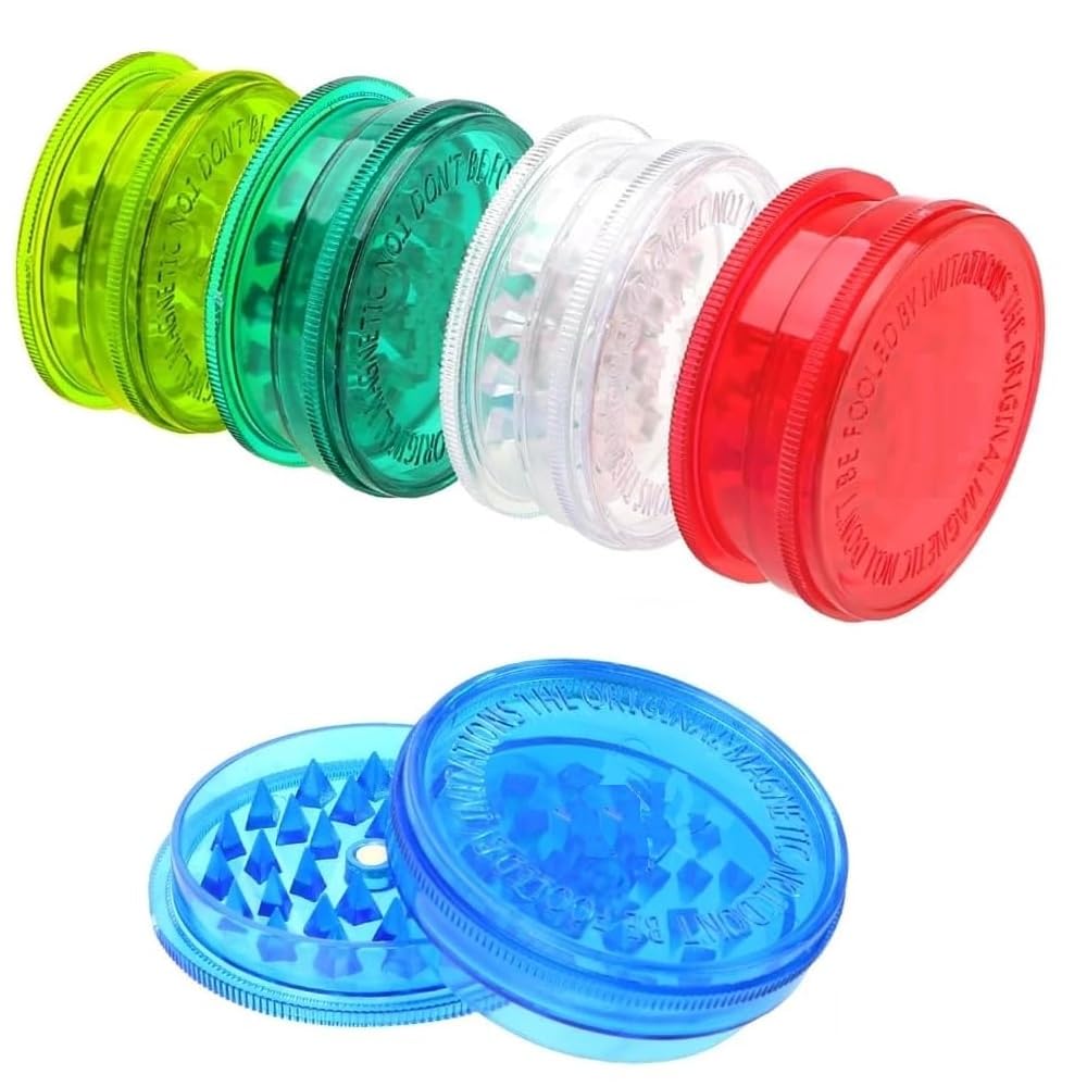 Vastu Magnetic 60mm 3 Part Plastic Grinder with Compartment - Perfect for Herbs and Spices - Random Colour (12 Pack)