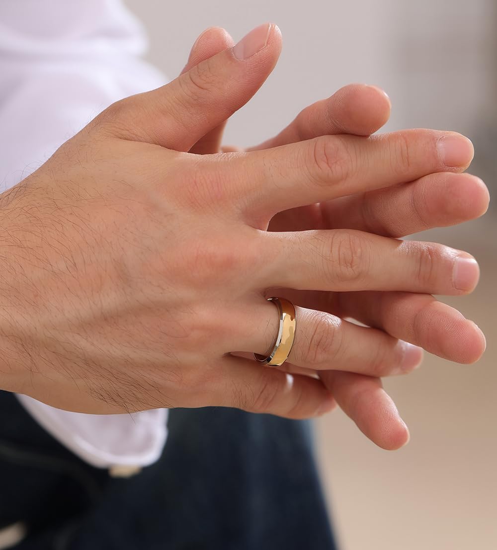 VQYSKO Tungsten Wedding Band Ring for Men Women | 2mm 4mm 6mm 8mm Gold Domed Tungsten Wedding Band Ring for Men Women High Polish Comfort Fit | Size 5-14