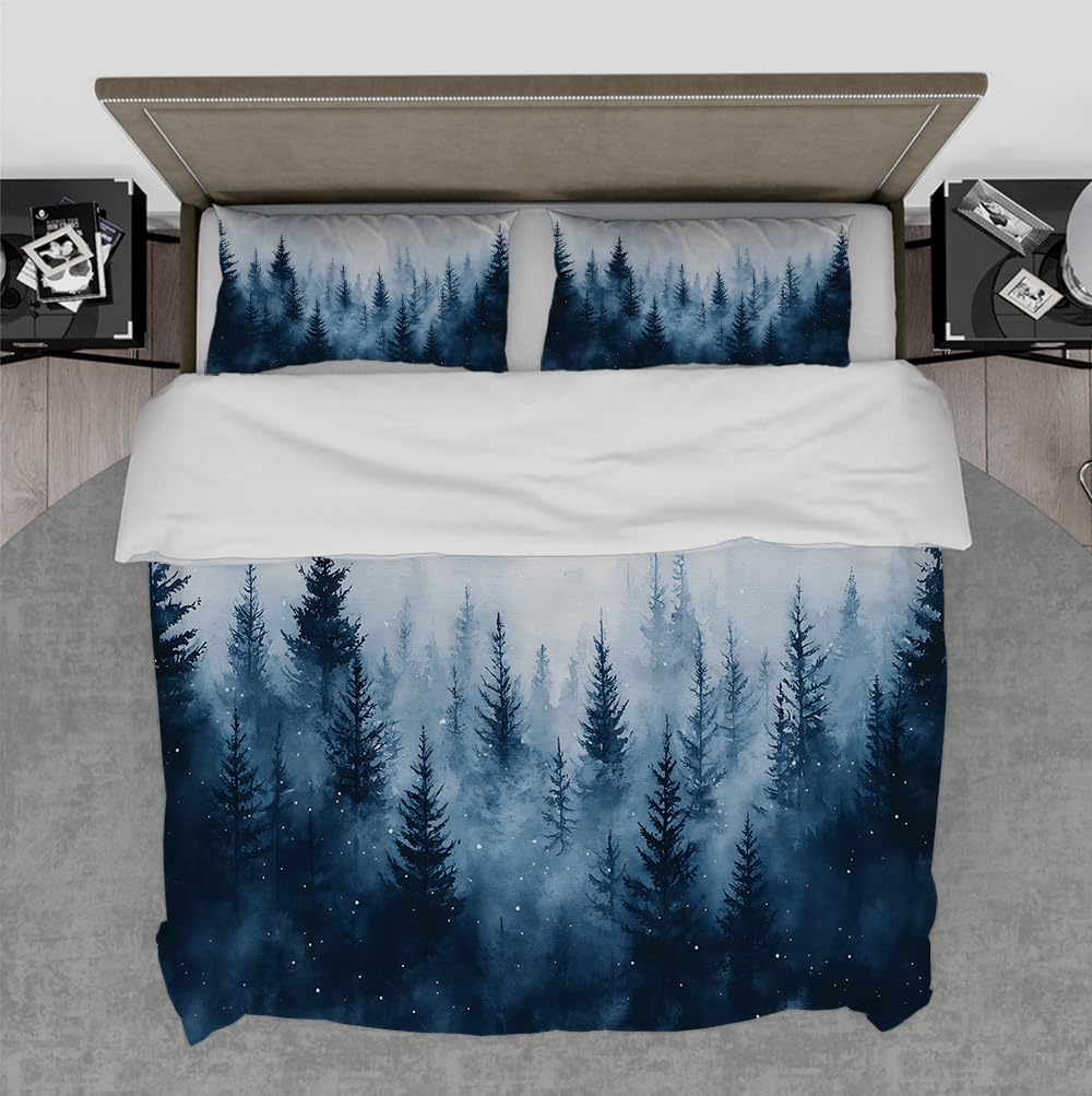 Housse de couette 200x220cm scène hivernale et 2 taies d'oreiller pour lit double