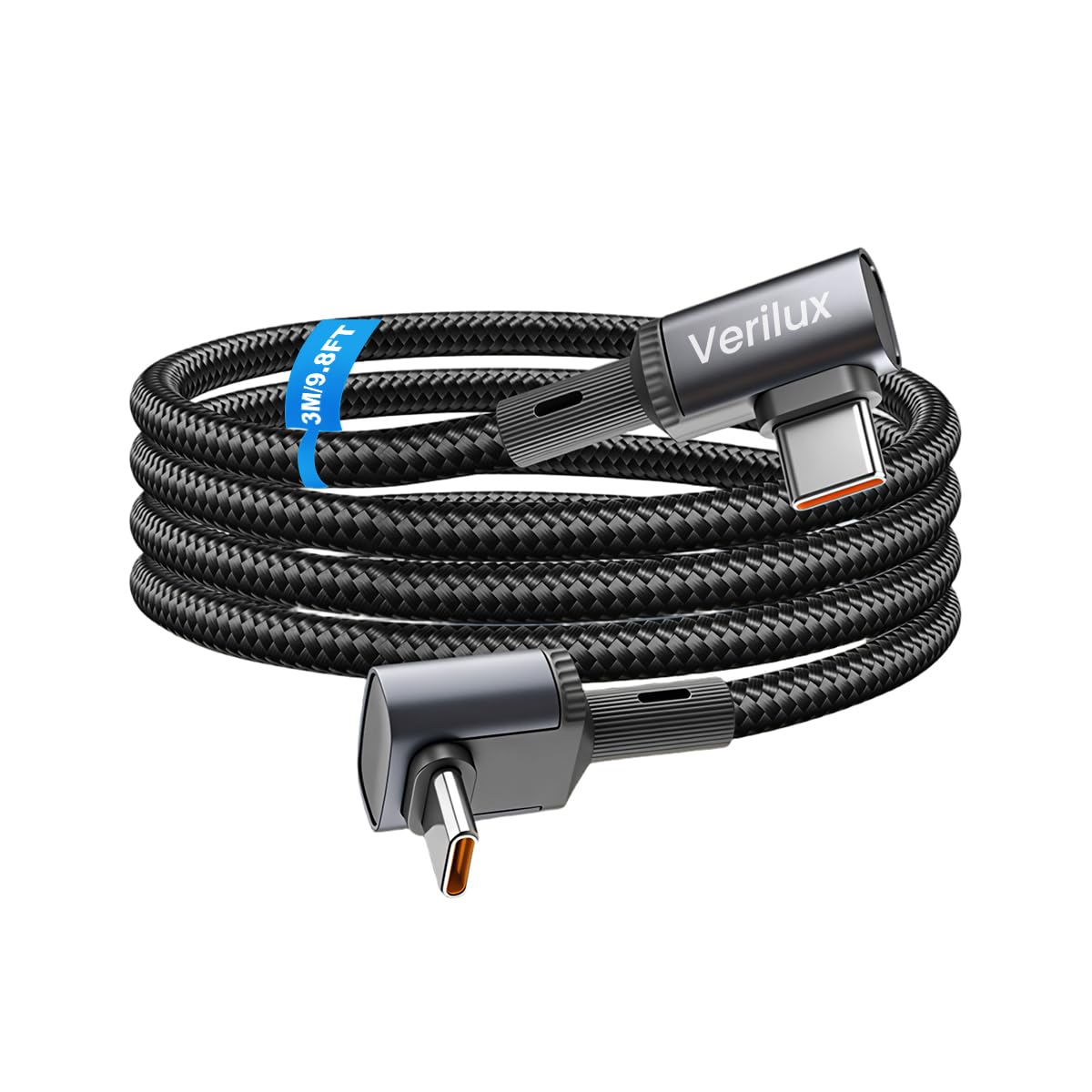 Verilux® 90 Degree USB-C to C Cable 3 Meters/ 10FT, 100W PD Fast Charging Right Angle Braided Cable with 480Mbps Data Sync, Dual L Shaped USB C Charger Cord for Laptop, Tablet, Smartphone-image-20