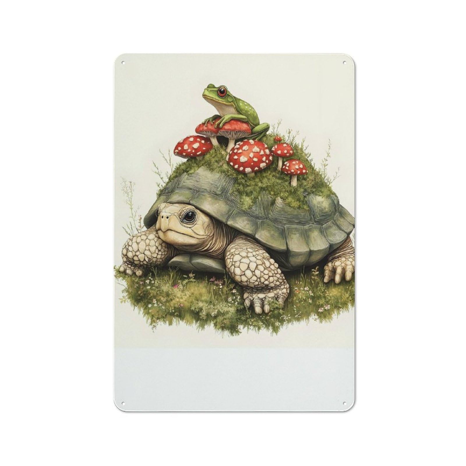 Metal Sign 30x20cm with Turtle And Frog with Mushrooms for Garage Wall, Vintage Decor, Winter Wall Decor for People Furnishing A Garage