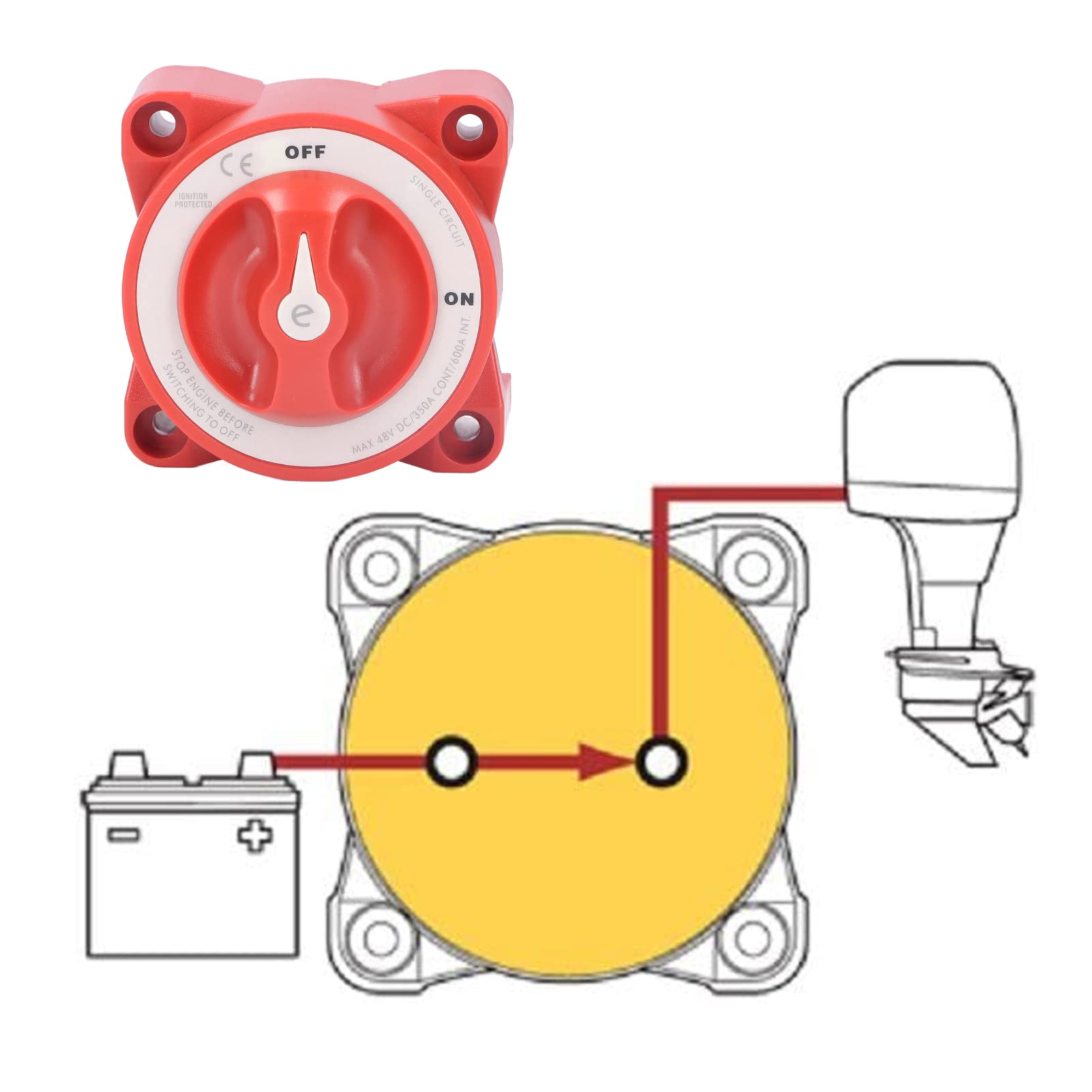 Interrupteur de Batterie KIMISS Blue Sea, Interrupteur de Batterie 350A, Type à Bouton 48VDC, Isolateur de Déconnexion D'alimentation à Circuit Unique pour Remorque de Camion de Voiture de Bateau Mari
