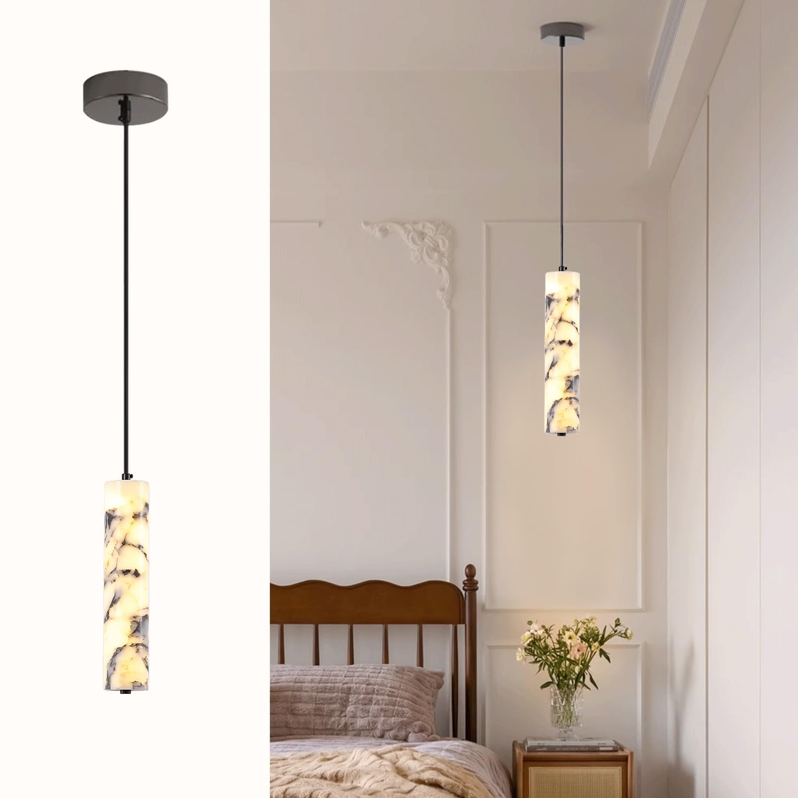 11,02-calowa alabastrowa lampa wisząca, nowoczesna kamienna lampa wisząca LED, oprawy oświetleniowe z naturalnego marmuru abażur, metalowa podstawa przewodowy żyrandol wewnętrzny