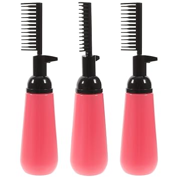 KALLORY 3pcs Root Comb Applicator Bottle, Empty Hair Coloring Bottles Refillable Hair Dye Applicator Brush Dispenser