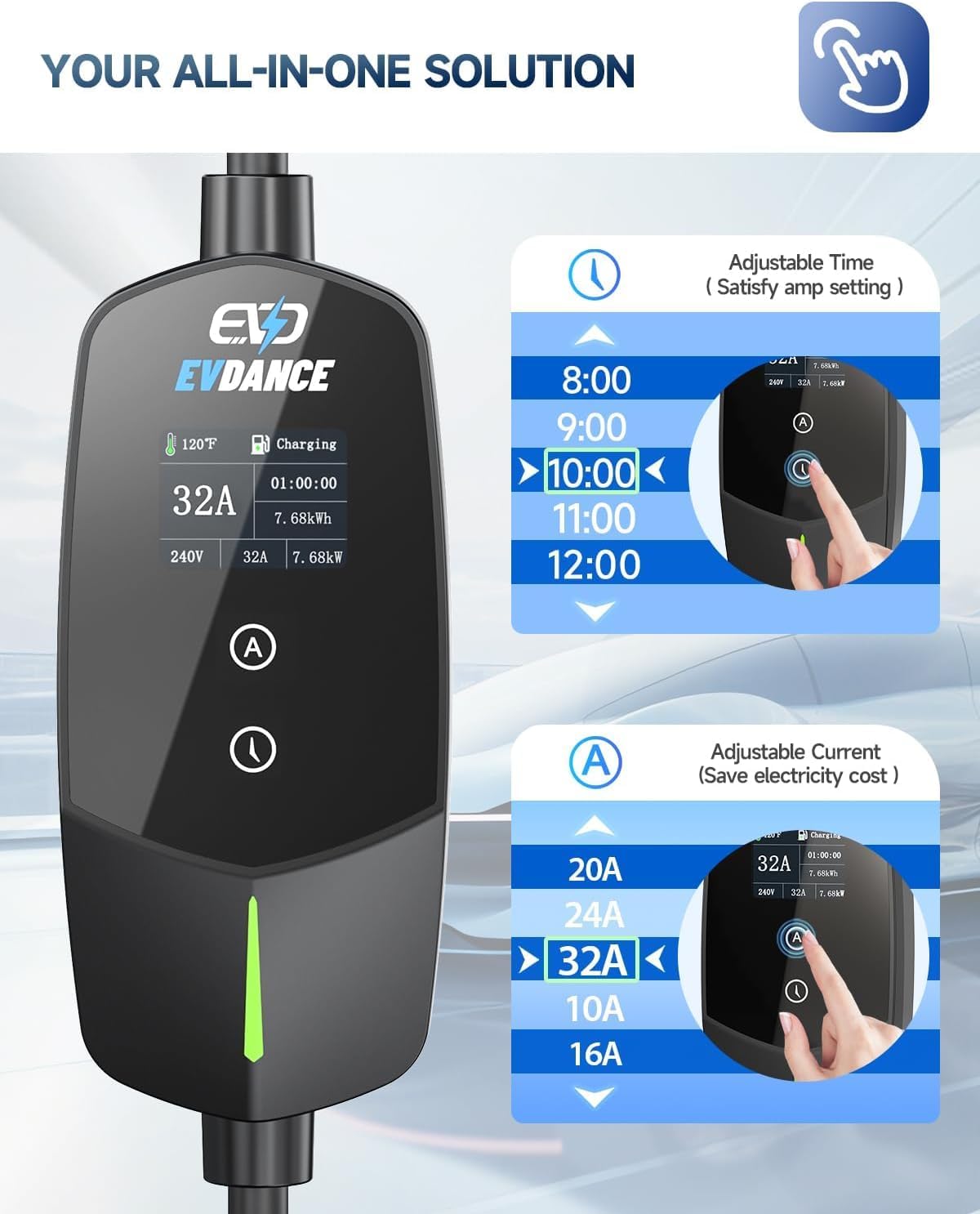 EVDANCE Level 2 EV Charger with APP Control, 32A 7.68KW Electric Vichile Charging Station with 25FT Cable, Delay Time & Adjustable Current, Fast EV Charger Compatiable with All J1772 EVs.
