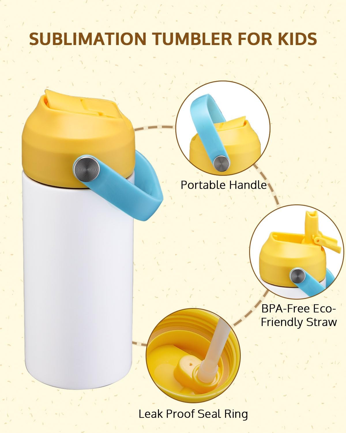OFFNOVA 12oz Kids Sublimation Tumbler, 8 Pack Stainless Steel Sippy Cup Blank, Vacuum Insulated Water Bottle with Leak-Proof Straw Lid - Image 3
