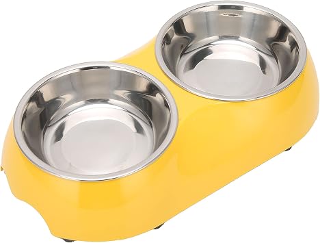 Stainless Steel Nonslip Double Pet Bowls Household Food Water Feeder for Small Medium Pet Yellow