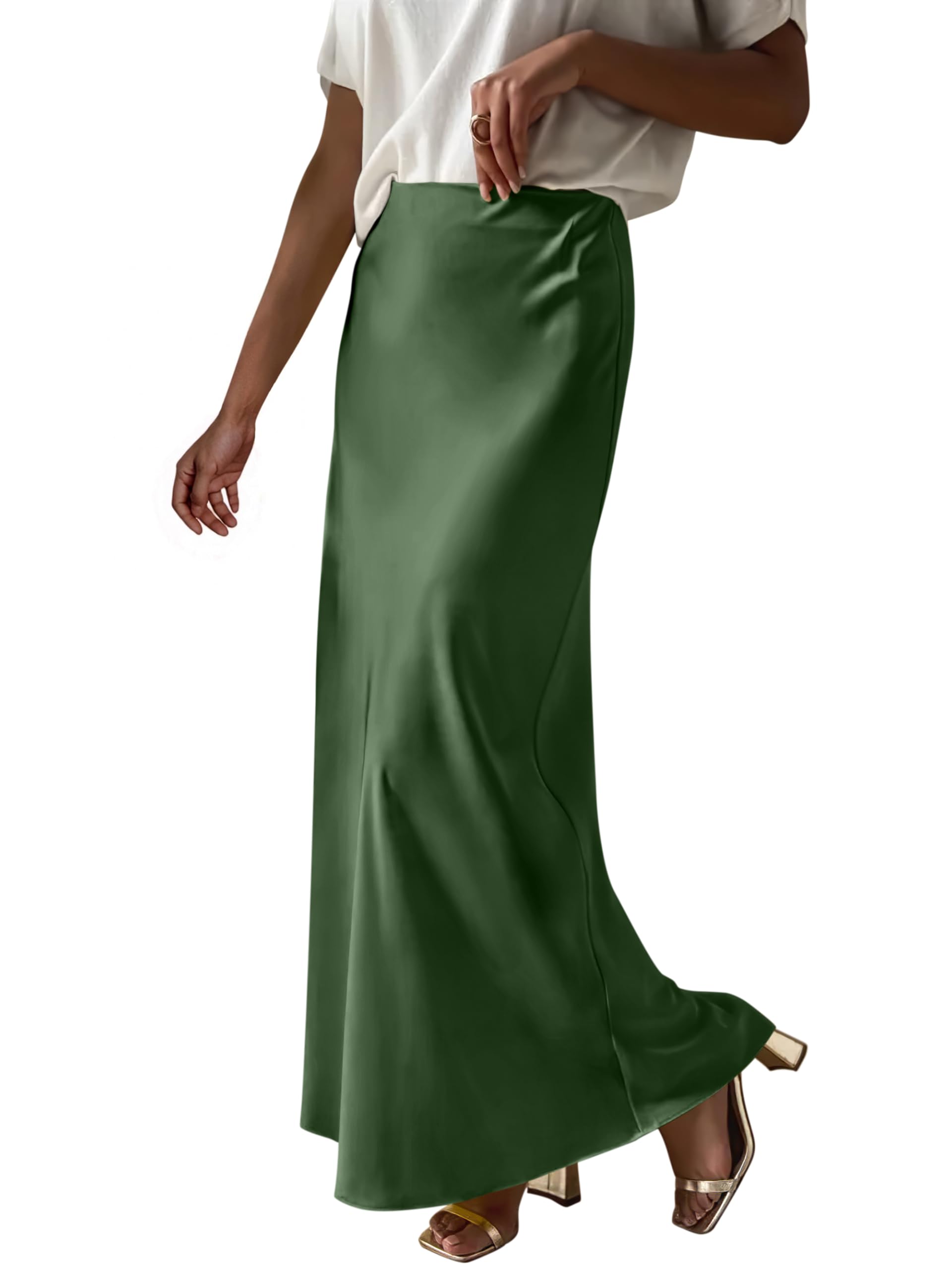 Prinbara Womens Satin Maxi Skirts Dressy Casual Zipped High Waisted Flowy Silk 2025 Fall Elegant Business Party Long