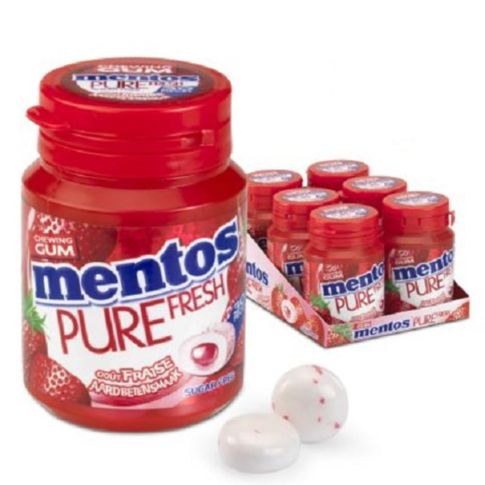 Mentos Chicle Strawberry Sin Azúcar - 6 Botellas x 30 unidades