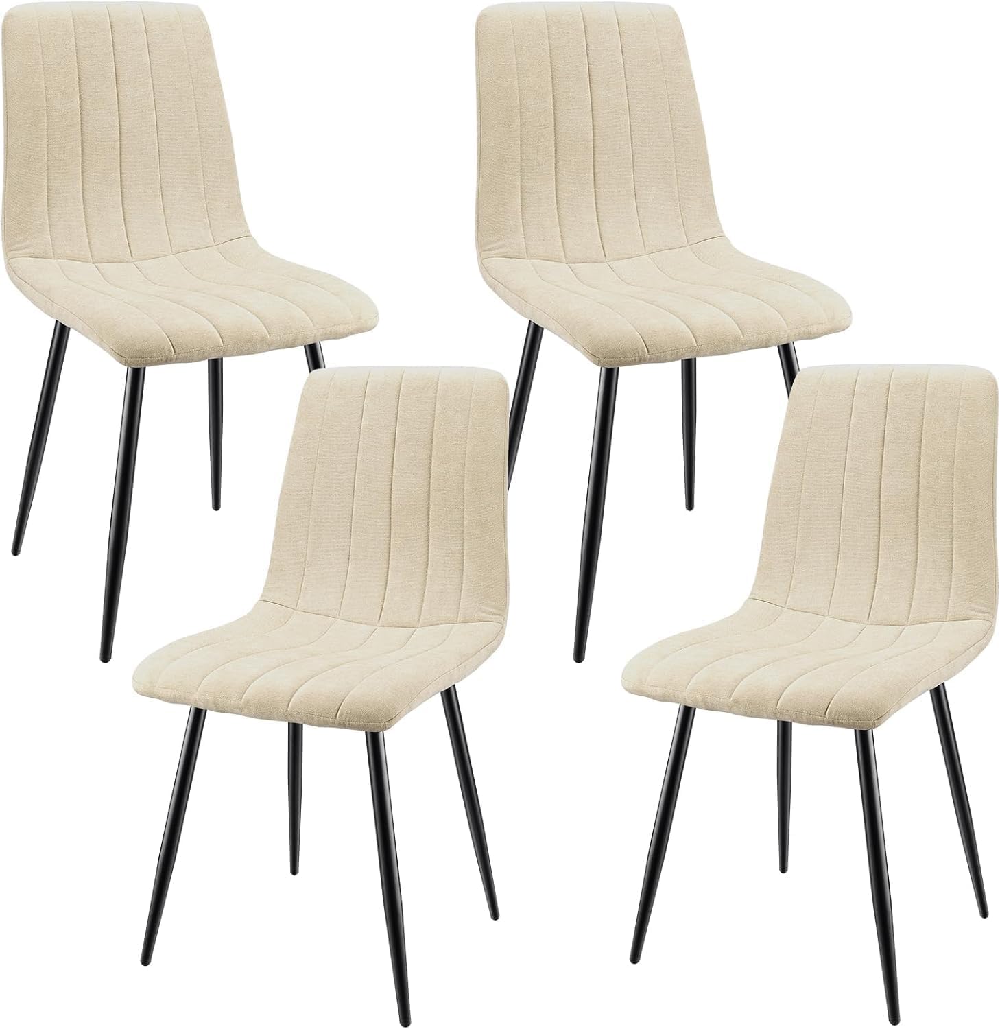 JIJIAN Set 4 Sedie da Pranzo, Sedie da Cucina in Lino, Beige | Gambe in Metallo, Stile Moderno, Portata Fino a 120 kg, Sedie Imbottite per Sala da Pranzo, Soggiorno e Cucina