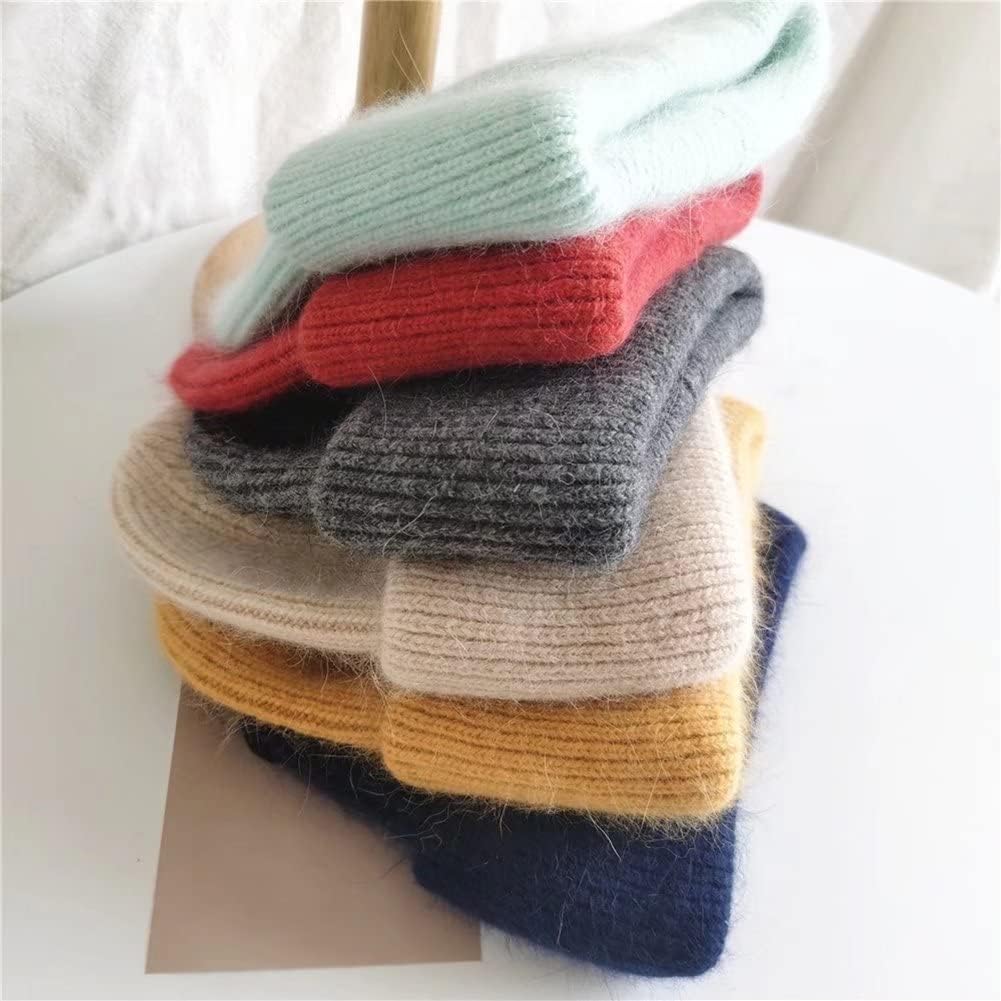 Knit Beanie Hat Real Angora Rabbit Fur Slouchy Skull Cap for Women Men Winter Warm Stocking Hats