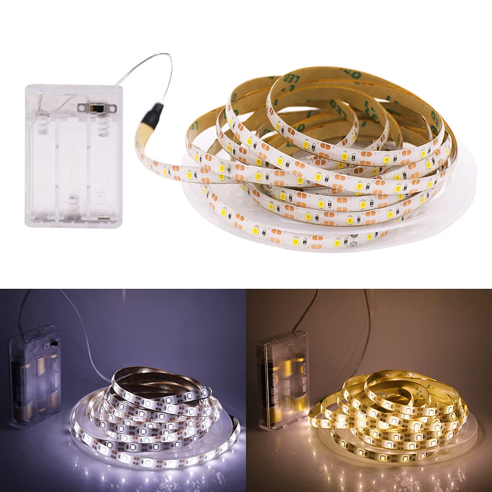 Taśma LED, taśma oświetleniowa, taśma świetlna LED, taśma świetlna LED 5 V, samoprzylepna [1 m, ciepła biel 3000-3500 K], z pojemnikiem na baterie 3AA, łańcuch świetlny LED 60 LED/m, dekoracja domu