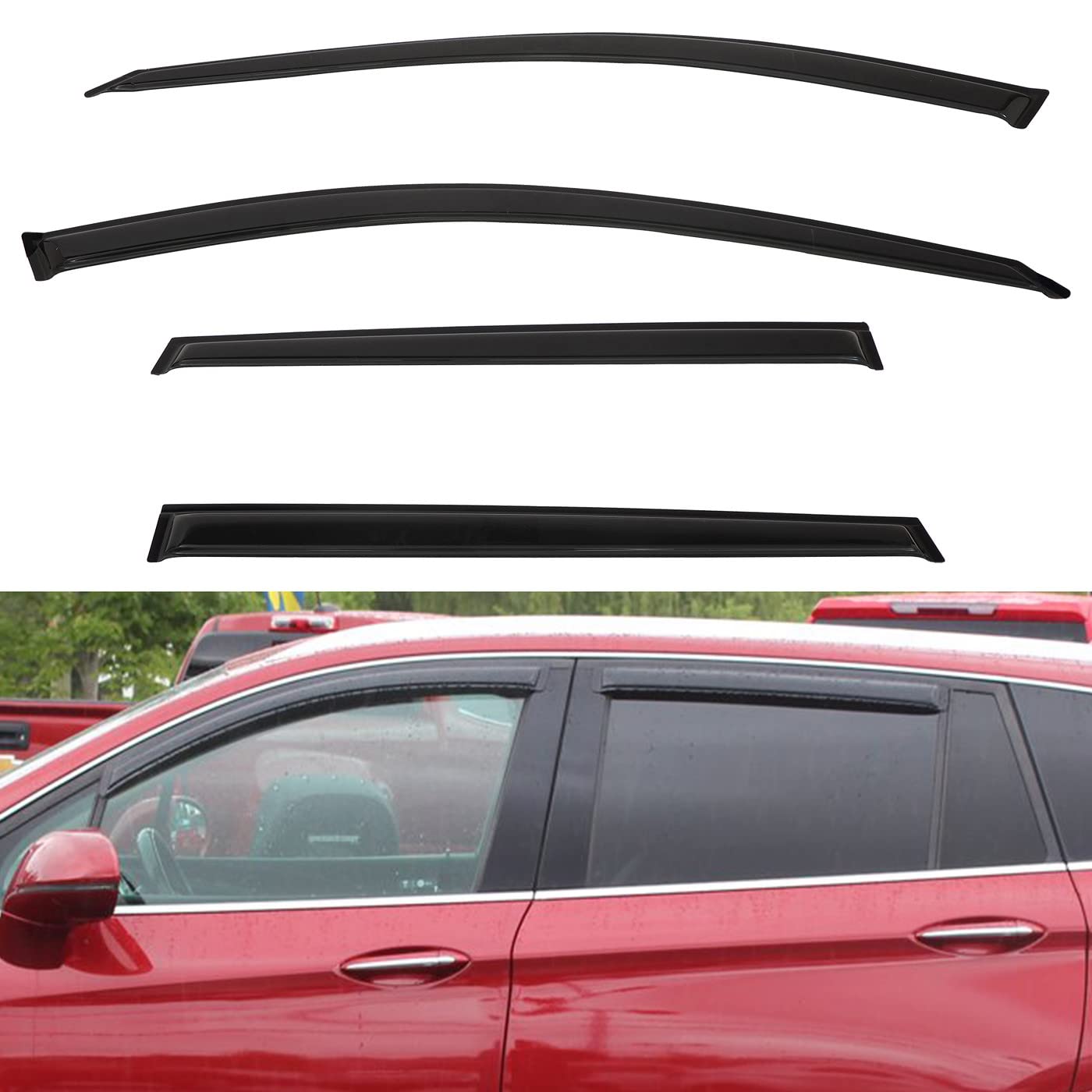 4pcs Front+Rear Smoke Tint Sun/Rain Guard Outside Mount Tape-On Vent Window Visors Compatible with 16-20 Envision