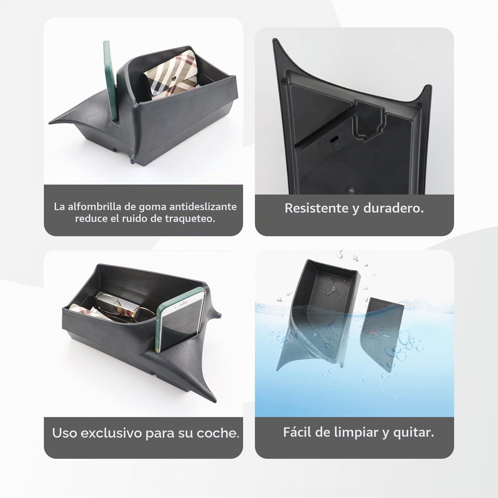 CDEFG Compatible con BMW X1 F48 X2 F39 2016-2019, Caja de almacenamiento Consola Central Apoyabrazos Interior Center Armrest Storage Box, Con Tapete Antideslizante Accesorios Interiores coche (Negro)