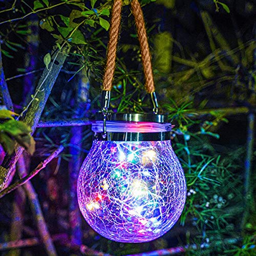 33% OFF on Epyz Solar Lantern Outdoor Hanging 20 led Jar Light Waterproof Crack Glass Globe Garden Light for Party Wedding Christmas Decoration Light [ Warm Yellow Light ]