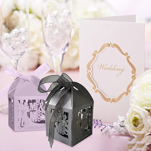 Miniatura 7 de 50 cajas de papel para dulces, cajas de regalo de boda, cajas de papel ahuecadas con cinta para boda, Día de San Valentín, Día de la conmemoración,