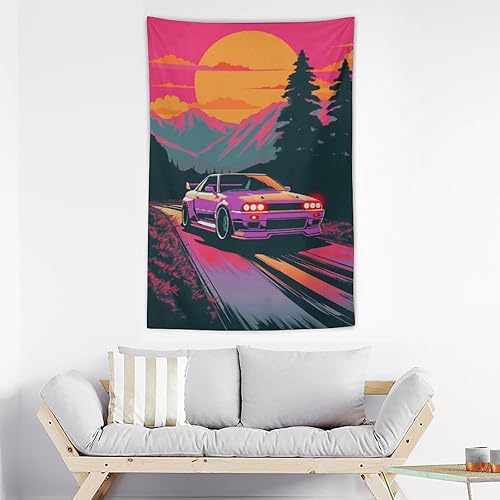 Miniatura 3 de josnmre R32 Jdm - Tapiz retro de Synthwave para colgar en la pared para dormitorio, arte estético, decoración del hogar, dormitorio, aula, sala de