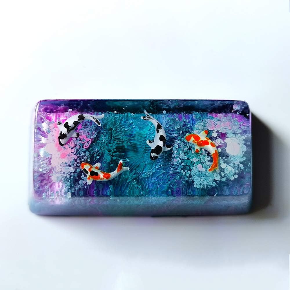 Pond Scenery Koi Backspace Resin Keycaps for Cherry Mx Switch Mechanical Gaming Keyboard Keycaps Replace Hand Made OEM Keycaps (Koienter3)
