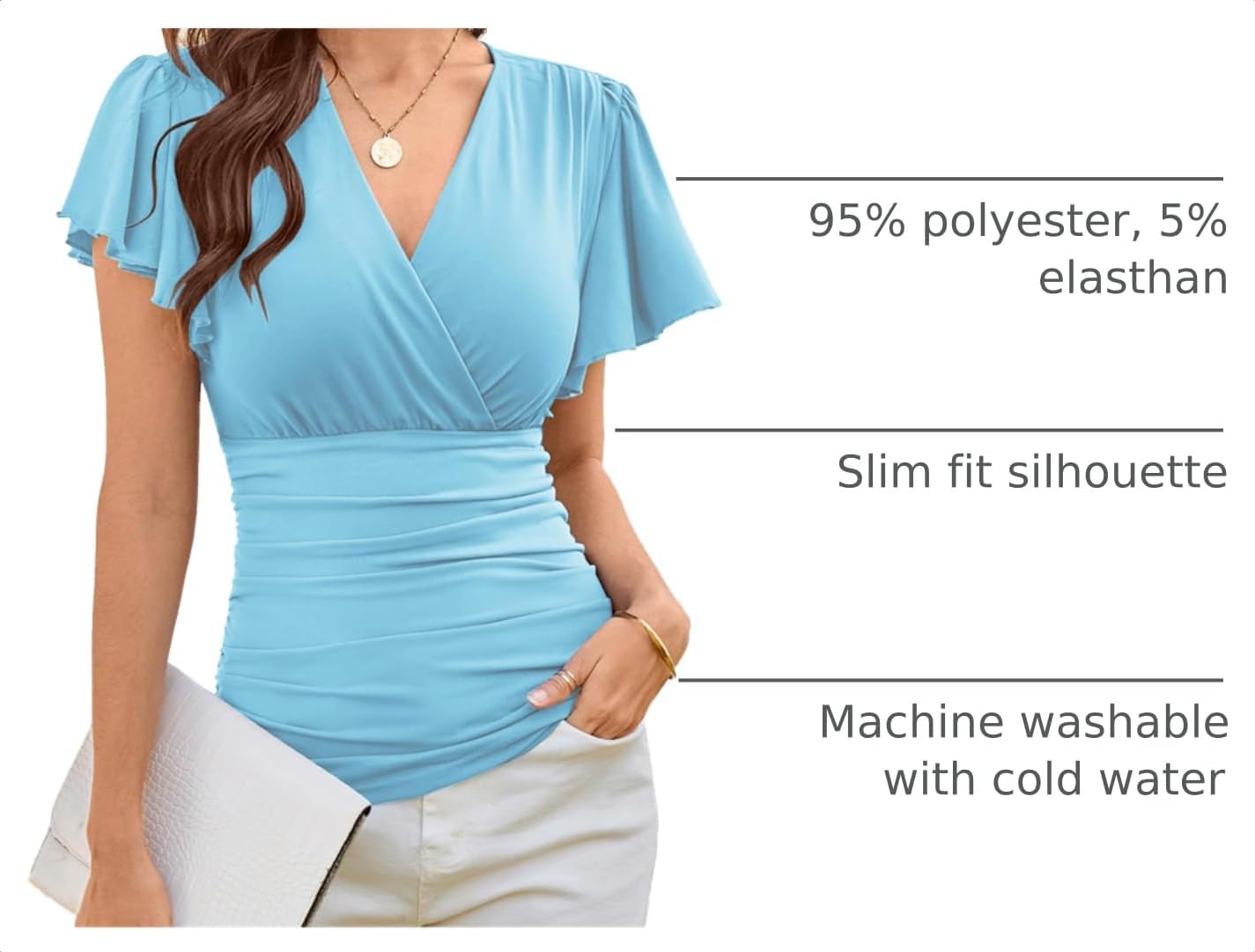 GRACE KARIN 2025 Womens Tops Summer Wrap Blouse V Neck Ruffle Sleeve Dressy Casual Top Ruched Trendy Clothes image 4