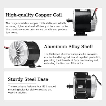 24V 350W Brushed Electric Motor Kit, Speed Controller, Throttle with Key | 3000RPM High Speed Brushed DC Motor, 24V Motor Kit for Electric Dirt Bike, Ebike, Scooter, Electric Mini Bike Upgrade