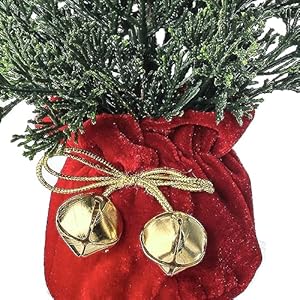 Regency International Cedar Christmas Tree in Velvet Sack with Bells Set of 2 11 Inch