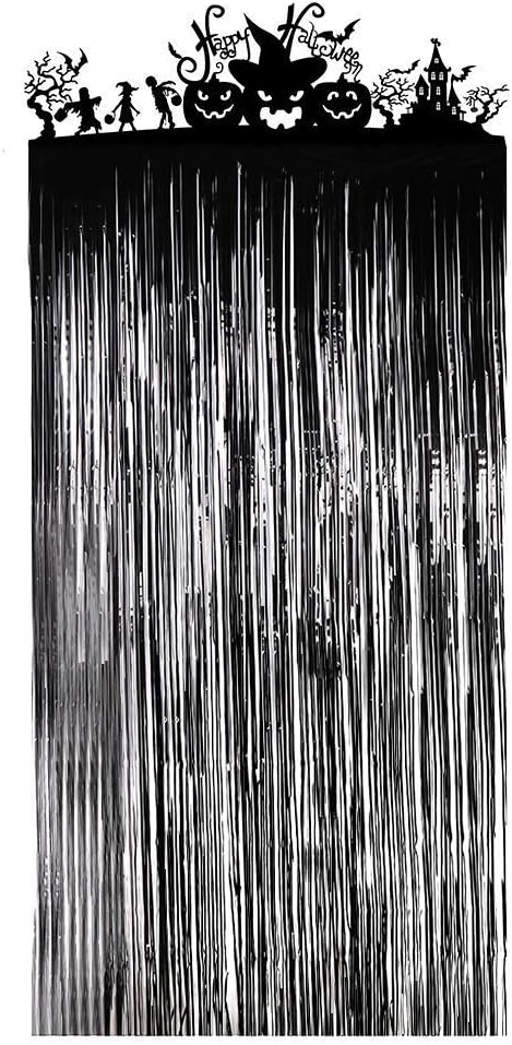 CCINEE Halloween Pumpkin Door Curtain Black Shiny Foil Halloween Party Decorations Entrance Door Curtain