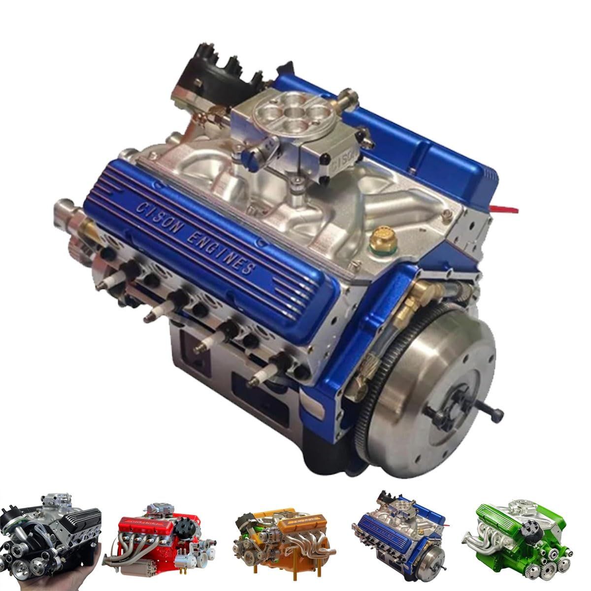 Cison V8 Engine Kit That Runs on Gas, Cison Gasoline Ohv V8 Small-Block Engine Model Kits,Gas Powered Mini V8 Model Engine Kits for Adults That Runs 4-Stroke 44cc Water-Cooled 1/6(Blue)