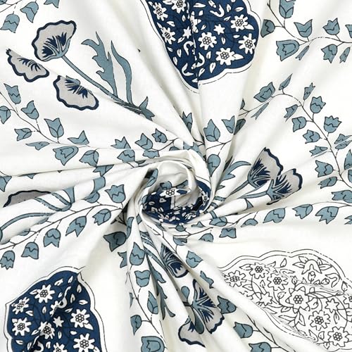 Image of BLOCKS OF INDIA 200TC Diwan Set Cotton 8 Piece | Deewan Printed Bedsheet Sets for Living Room Hall (Set of 8 Piece, 1-Bed Sheet | 2-Bolster Cover | 5-Cushion Cover (Royal Blue Motif)