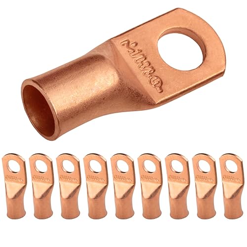 Miniatura 351 de SELTERM - 2 terminales de anillo resistentes para cable de batería, calibre 4 AWG, pernos de 3/8 pulgadas, terminales de calibre 4, ojales de cobre