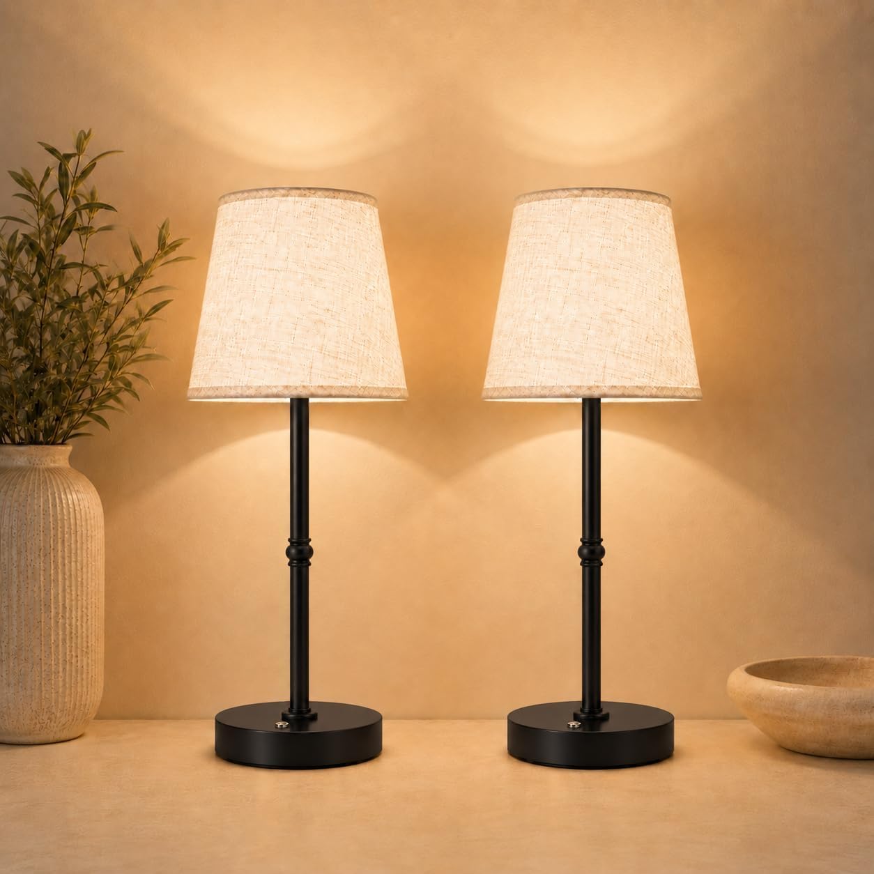 fuaoddda Cordless Rechargeable Table Lamp, 6000mAh USB-C Touch Dimming (Black, 2 Pack)