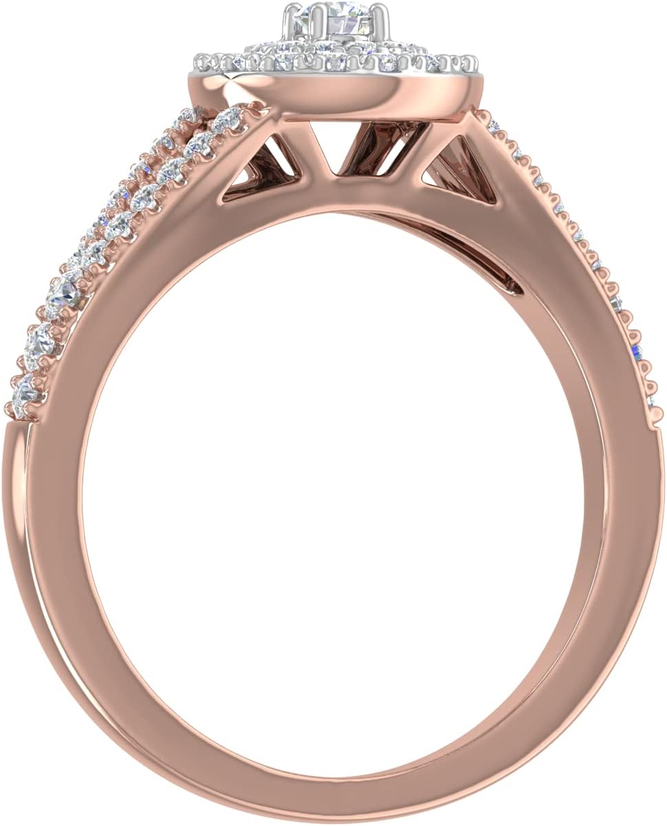 1/2 Carat Diamond Halo Engagement Ring in 14K Solid Gold (SI1-SI2 Clarity)