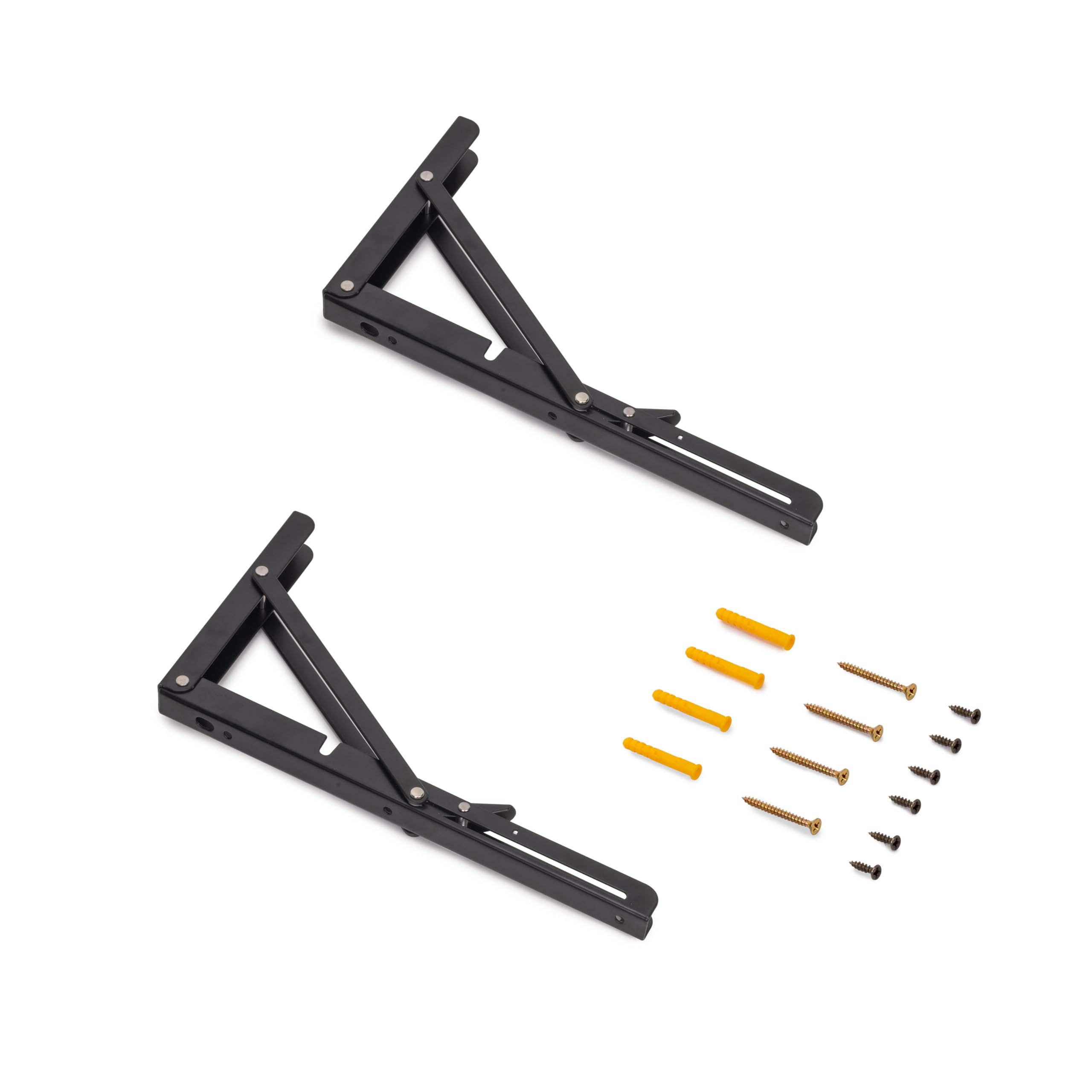 Emuca Black - Folding Shelf Supports, 303Mm, Set Of 2 Folding Shelf Brackets, Max. Load 50Kg, Painted, Steel