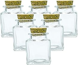 Glass Vials,Square Cork Stopper Glass Bottle,Glass Jars with Cork jar,Mini Clear Wishing Message Glass Bottles Vials 6pcs 50ml 43x52x25mm.