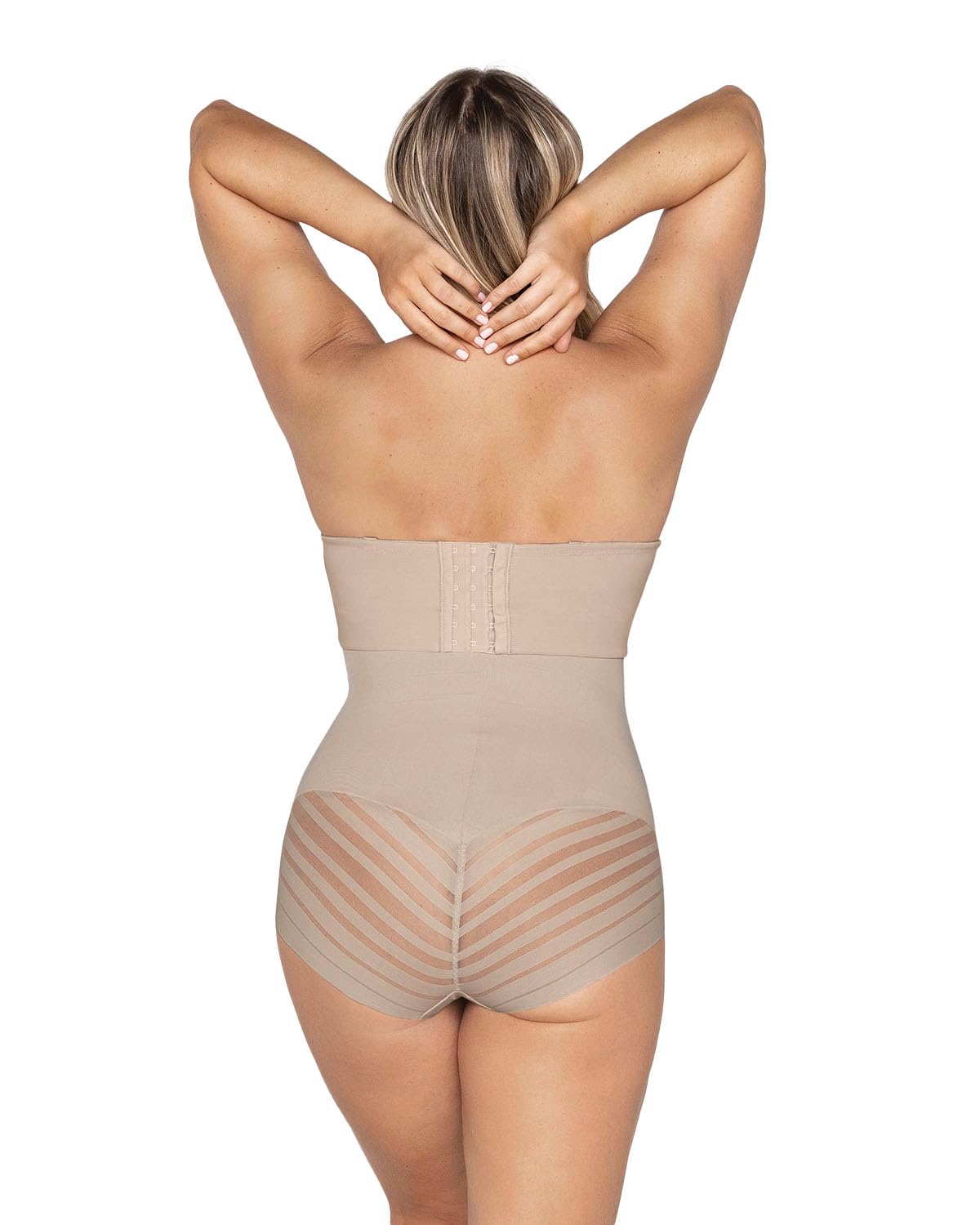 Leonisa Bragas Moldeadoras de Cintura Extra Alta con Control de Abdomen Firme para Mujer con Rayas de Encaje