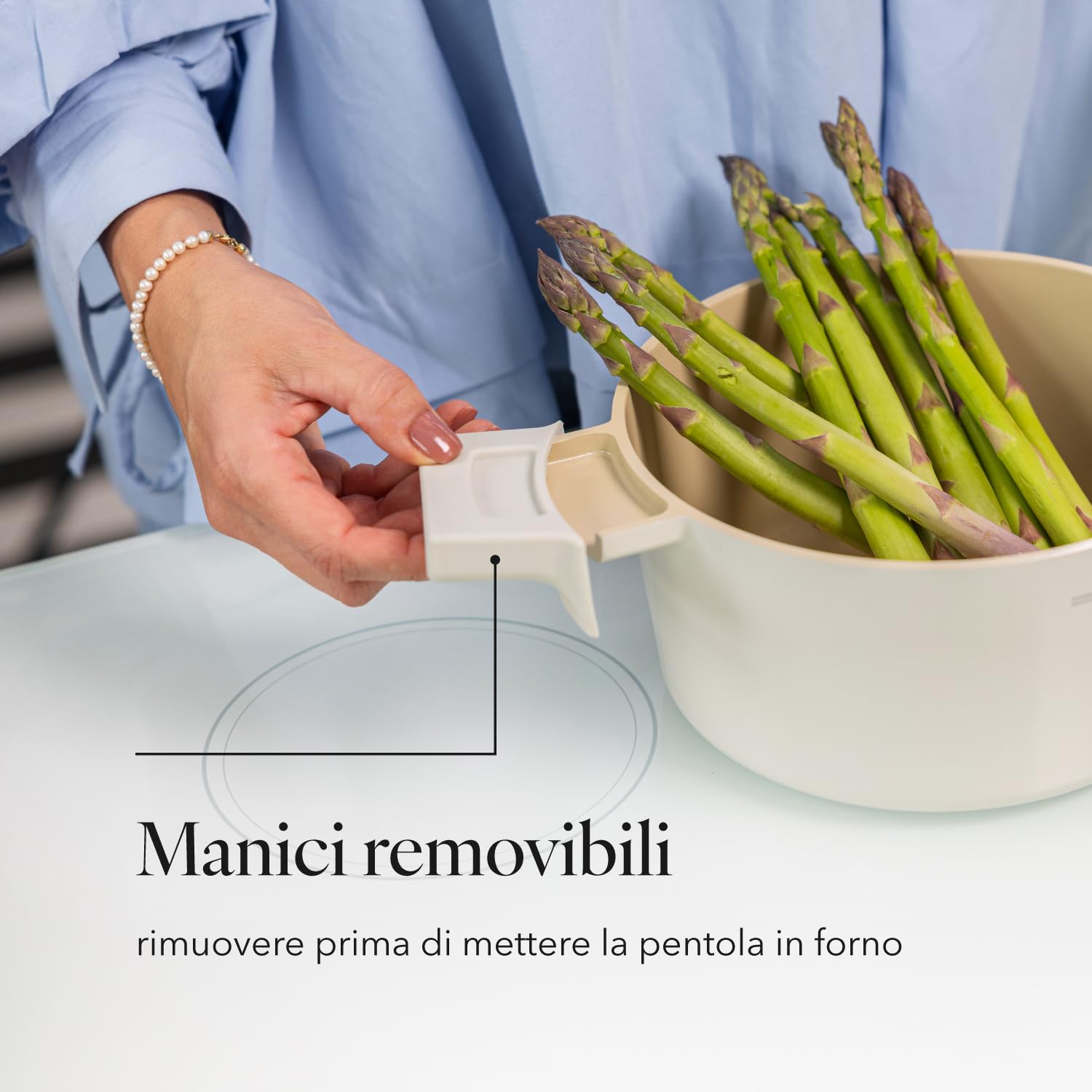 FLORINA Casseruola in alluminio Nube | 24 cm | 5,8 l | Adatta all'induzione | Rivestimento ceramico antigraffio | Manico soft-touch con effetto legno | Coperchio in vetro resistente al calore