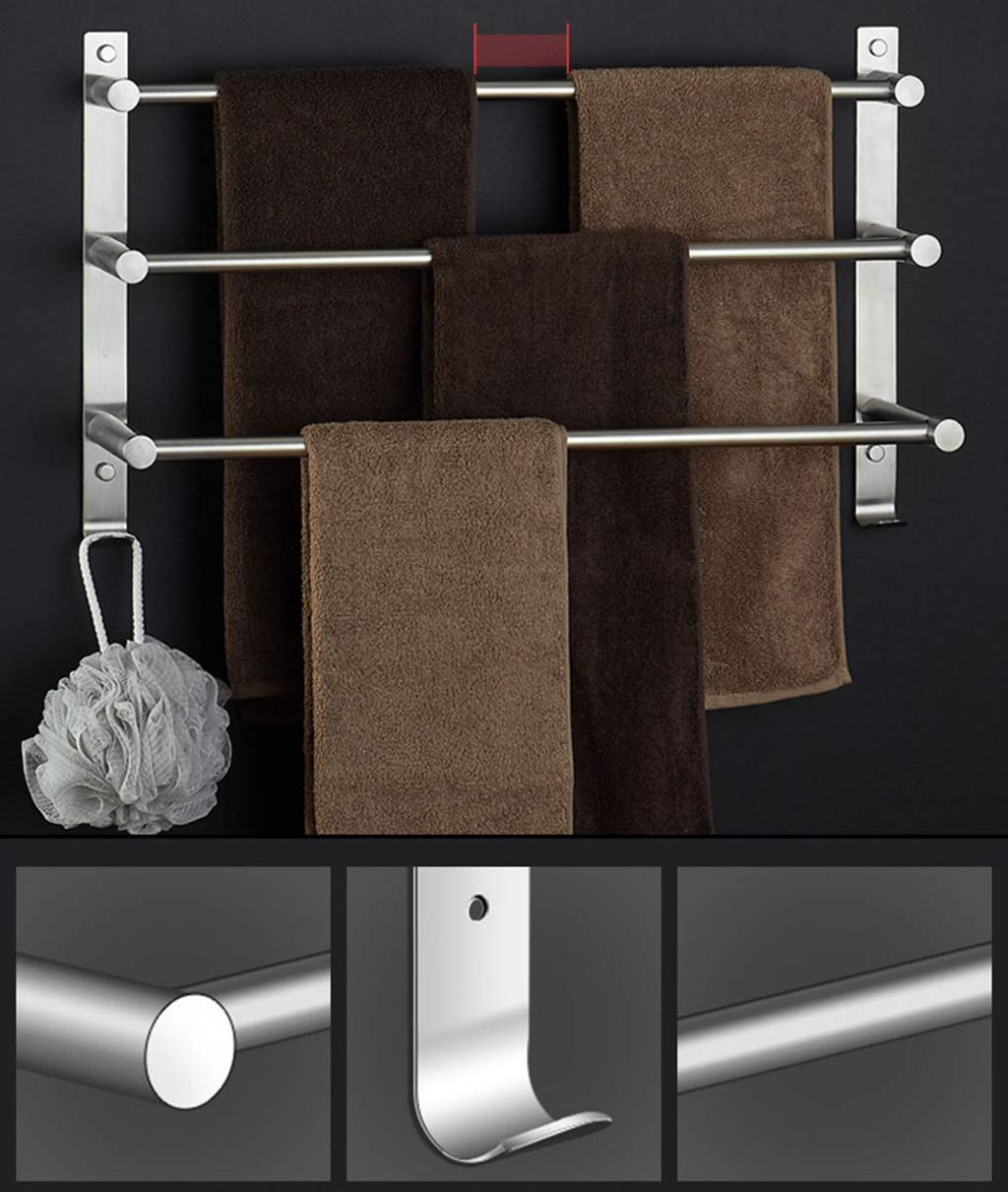 DREI-Bar-Handtuchhalter an der Wand Handtuchhalter mit Zwei U-förmigen Haken, für Küche Bad Toilette Hotelbüro 60 cm (Größe: 50 cm)