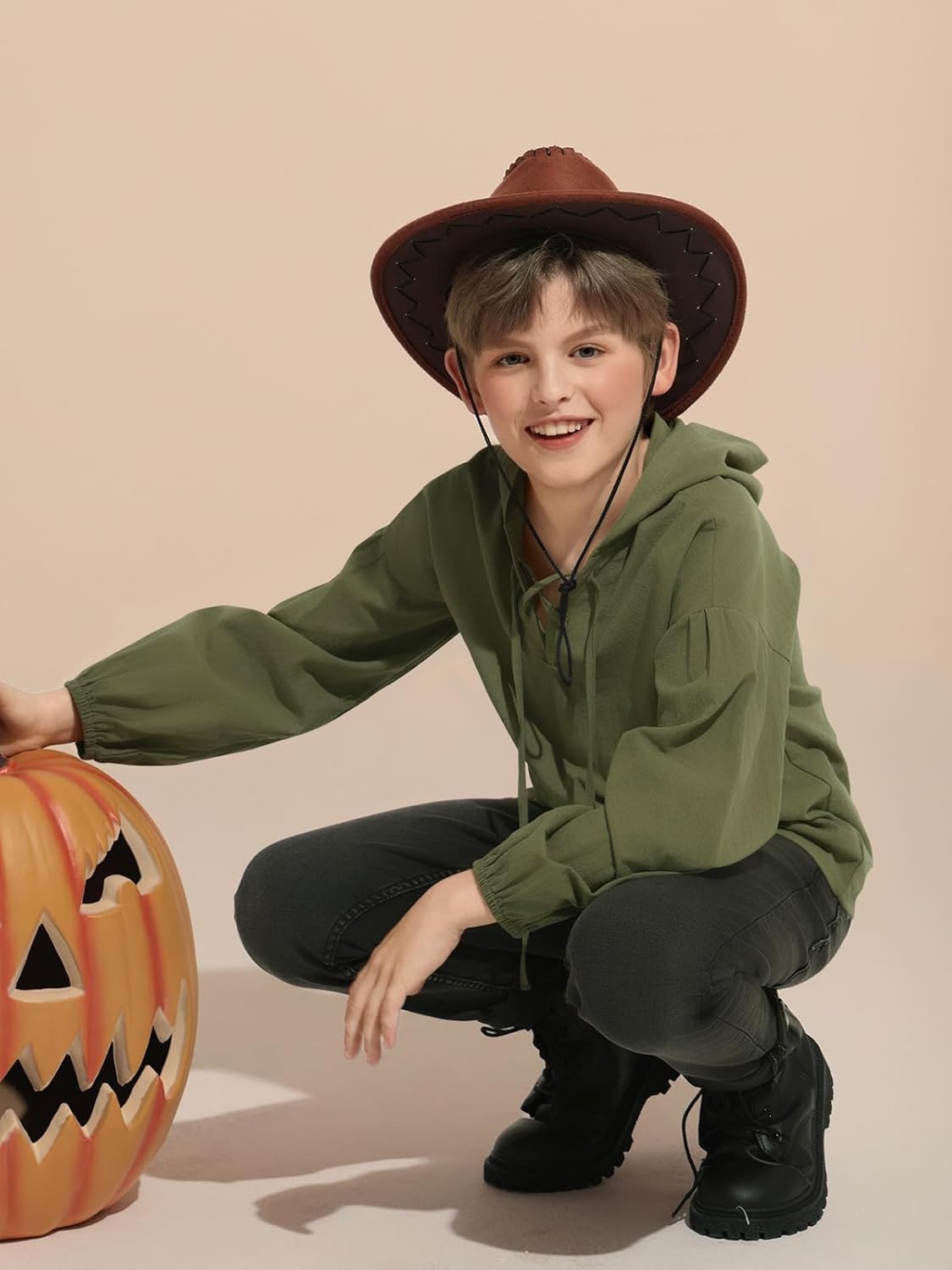 Haloumoning Boys Medieval Viking Pirate Shirt Kids Renaissance Costume Retro Lace Up Hooded Cosplay Shirts Tops 5-14 Years - Image 5