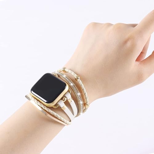 Miniatura 5 de Posh - Correas de cuero compatibles con iWatch de 1.496 pulgadas, 1.575 pulgadas, 1.614 pulgadas, para mujeres y hombres, pulsera bohemia con