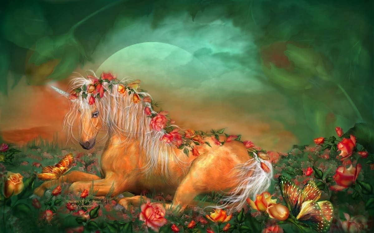 Cavalaris Unicorn of The Roses Wall Decal 22"x36"