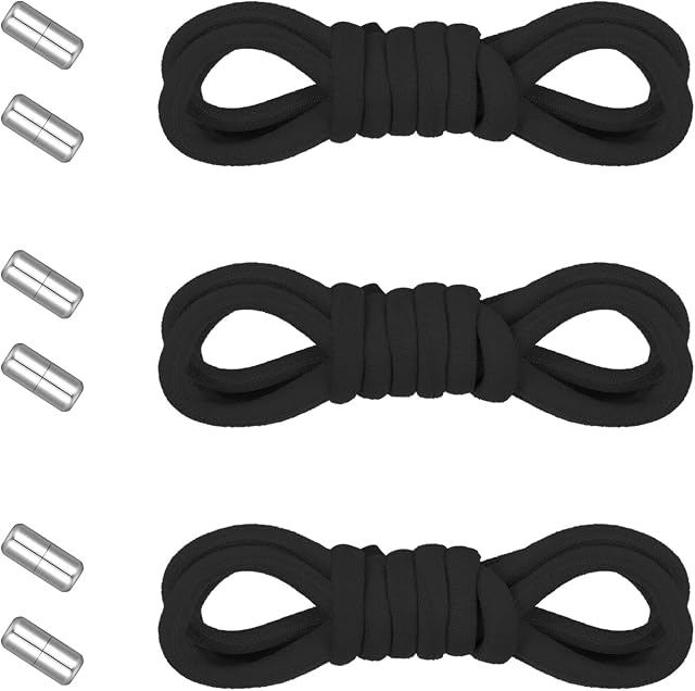 Heyu-Lotus 3 Pairs No Tie Elastic Shoelaces with Metal Buckles, Comfortable Adjustable Stretch Fit Shoelaces Universal Shoe Laces Replacements for Kids/adults Sneakers(Black)